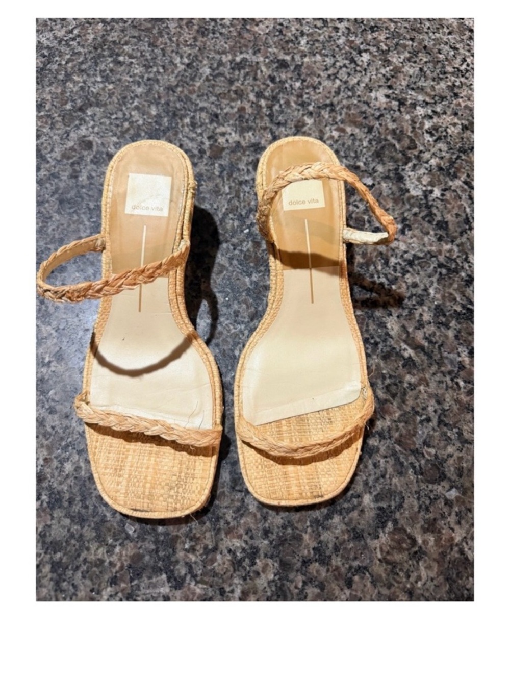 Dolce Vita Paily Raffia Block heel Braided Strap Mule Shoes Sandals Tan